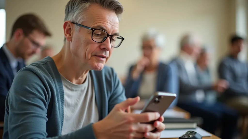 Older adult learning WhatsApp messaging on smartphone