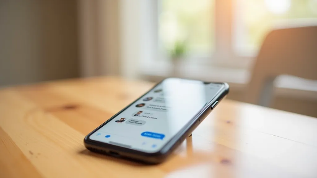 Smartphone displaying messaging app with photo gallery open, showing family conversation thread with shared photos