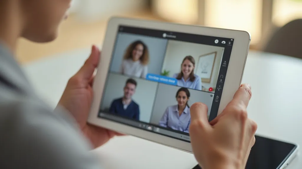 Close-up view of smartphone screen showing Zoom application with meeting room interface and participant thumbnails